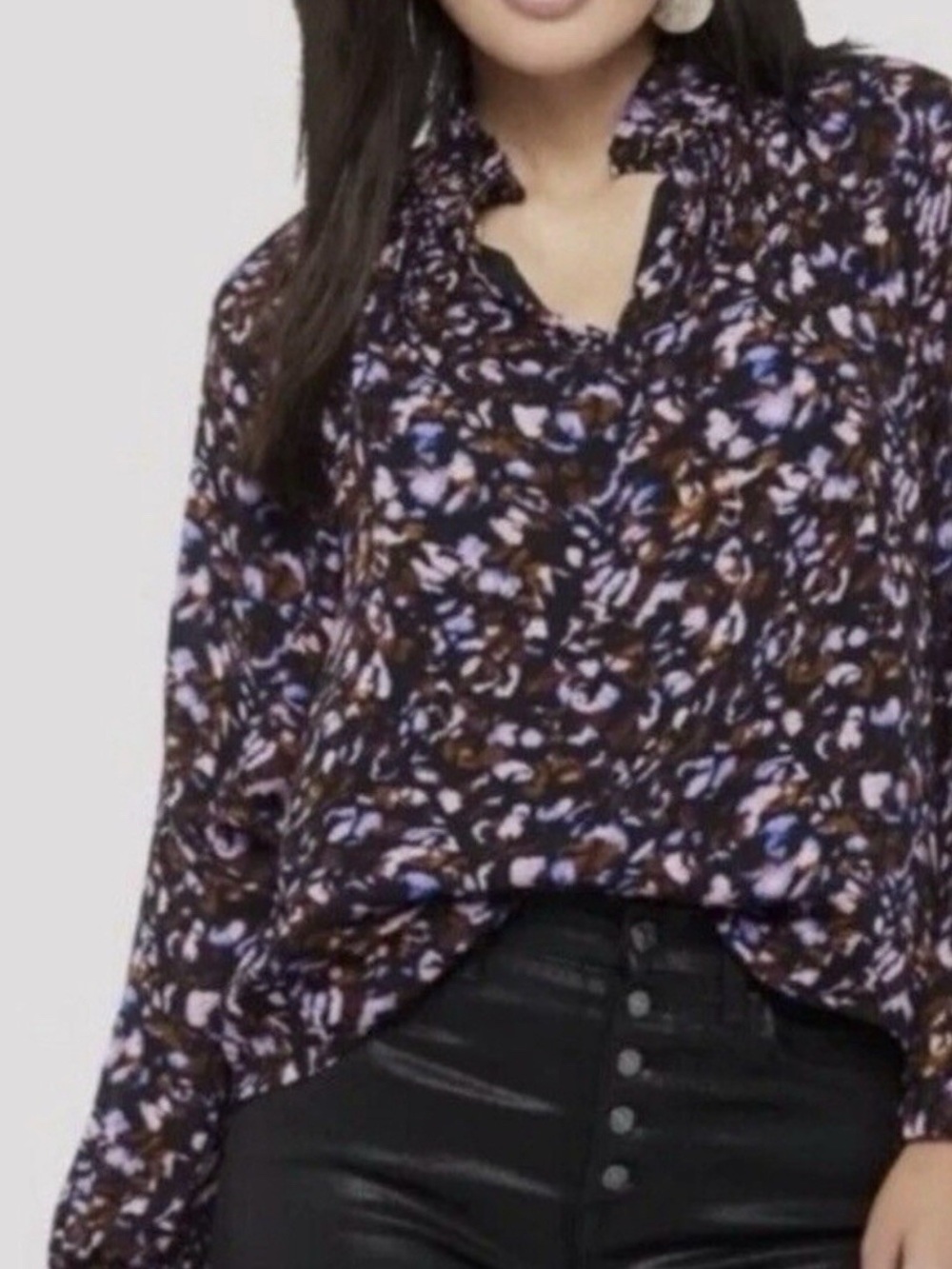 Marie Oliver Purple Floral Print Long-Sleeve Blouse